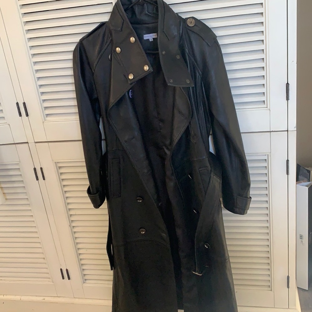 Long black leather coat